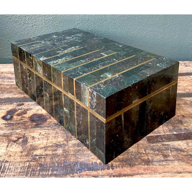 Vintage Tessellated Brass and Stone Box For Sale - Image 11 of 12