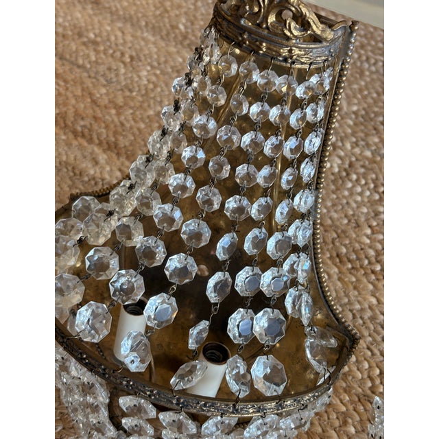 1960s Pair of Vintage Hollywood Regency / French Empire-Style Basket Wall Sconces For Sale - Image 5 of 12