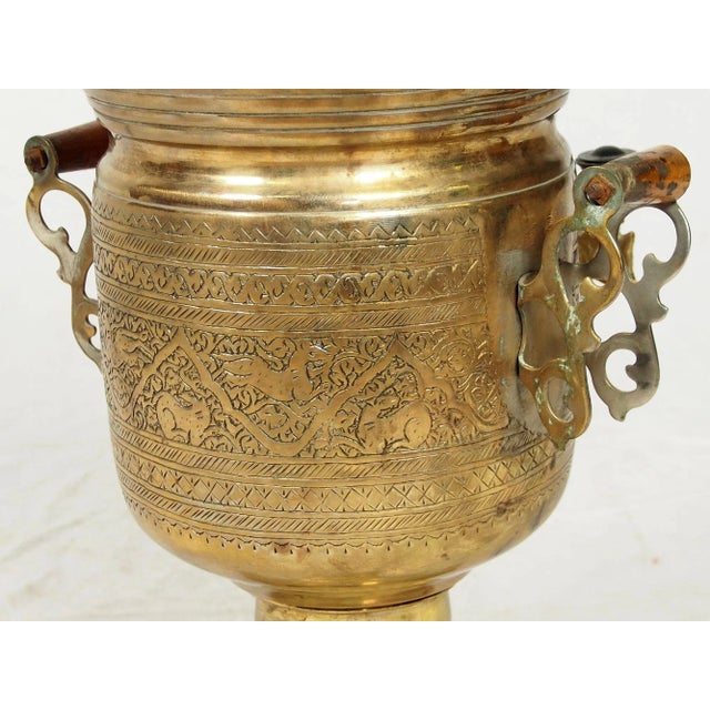 1940s Vintage Islamic Engraved Brass Samovar Table Lamp, 1940s For Sale - Image 5 of 12