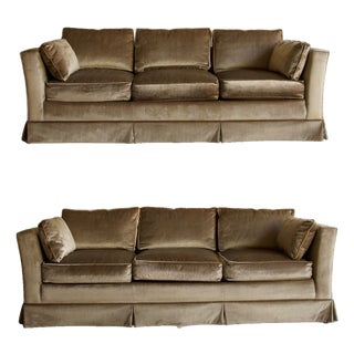 Late 20th Century Champagne Velvet Pair of Tuxedo Sofas by Sherrill, Made in Usa For Sale