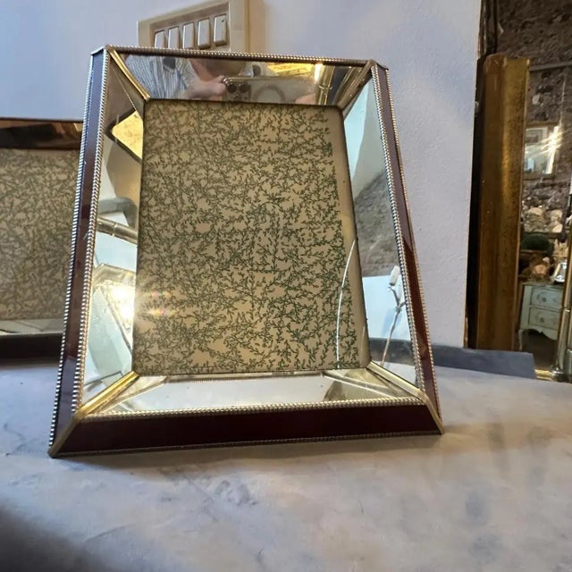 Two 1930s Art Deco Brass, Burgundy and Mirrored Glass Italian Picture Frames For Sale - Image 9 of 12
