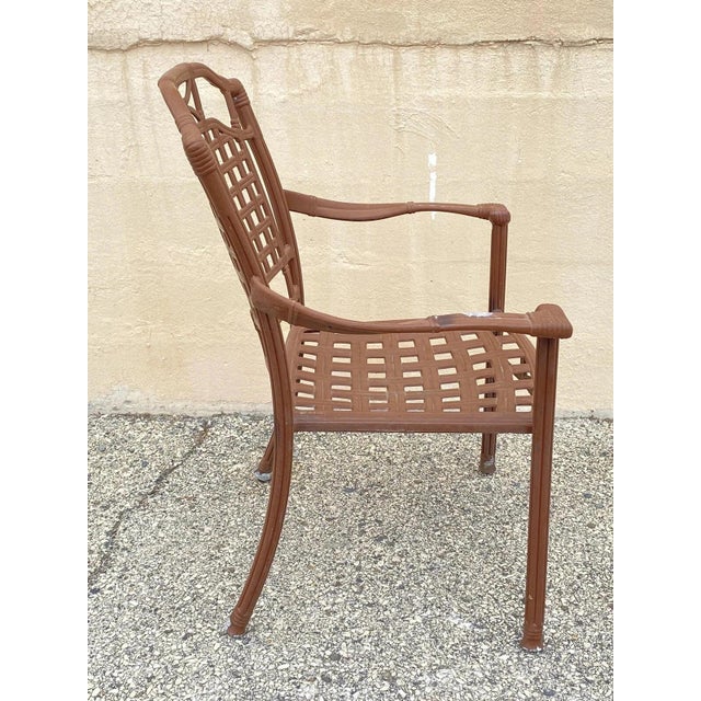 Metal Late 20th Century Cast Aluminum Basket Weave Lattice Rattan Metal Patio Outdoor Arm Chair For Sale - Image 7 of 10