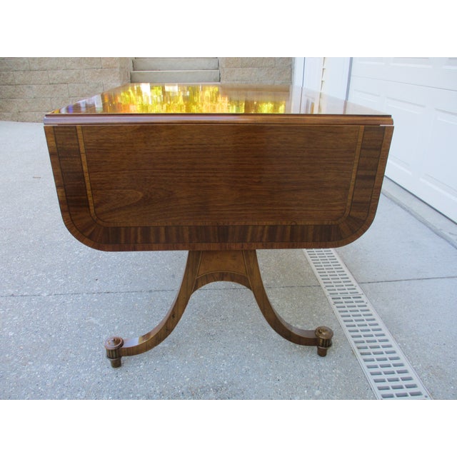 English Baker Furniture Mahogany Regency Drop Leaf Sofa Table Writing Desk For Sale - Image 3 of 12