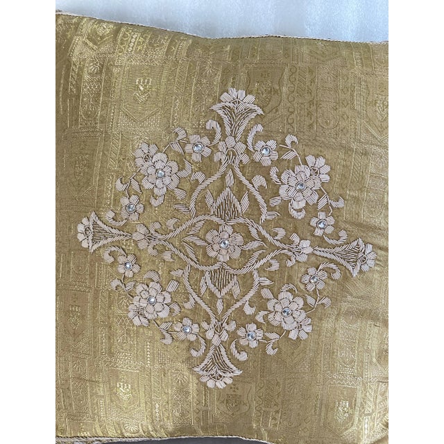 Asian Medallion Floral Zardozi Embellished Gold Silk Jacquard. Decorative Pillow Cover For Sale In New York - Image 6 of 6