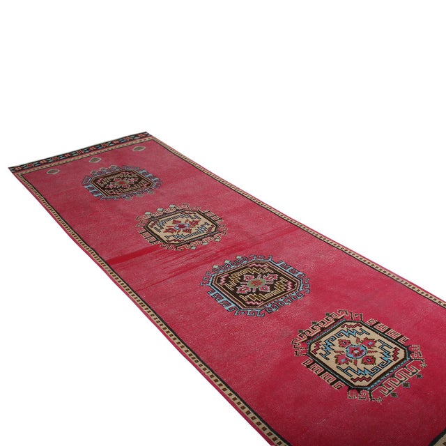 Vintage Mid-Century Red and Tan-Gold Medallion Style Wool Rug For Sale In New York - Image 6 of 6