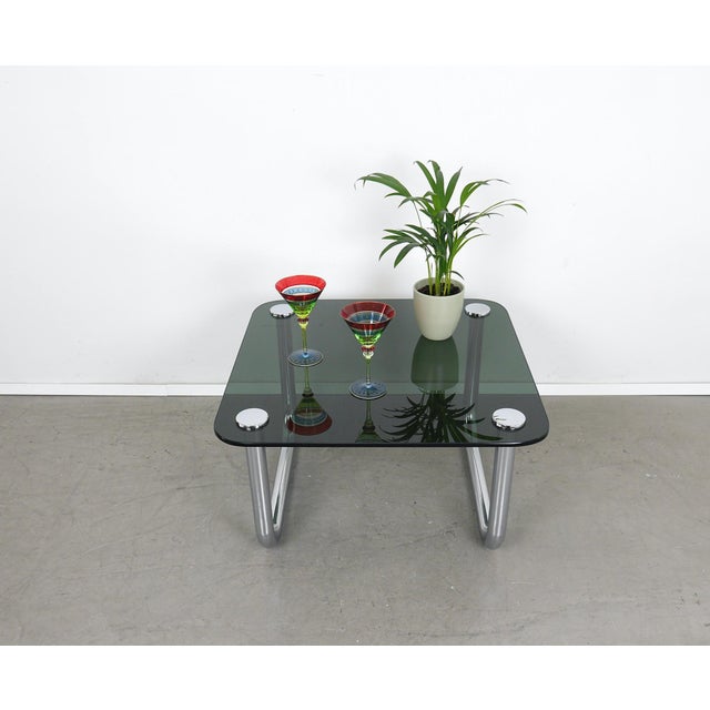 Space Age Coffee Table with Smoked Glass Top and Chrome Runners, Germany, 1970s For Sale - Image 3 of 18