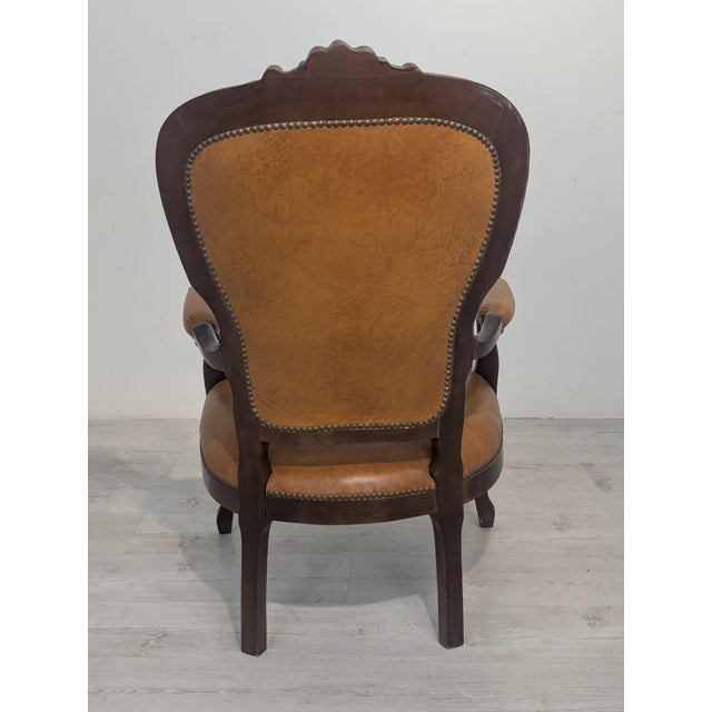 Wood Vintage Chippendale Armchair in Leather, 1975 For Sale - Image 7 of 15