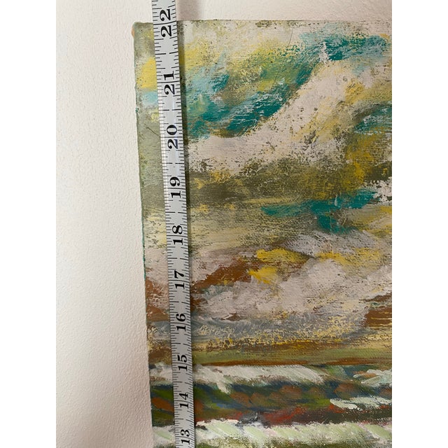 Textile Vintage Abstract Seascape Oil Painting on Canvas — Expressive Coastal Modern Ar For Sale - Image 7 of 9
