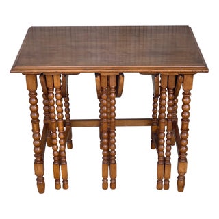 20th Spanish Walnut Nesting and Folding Tables with Turned Legs For Sale