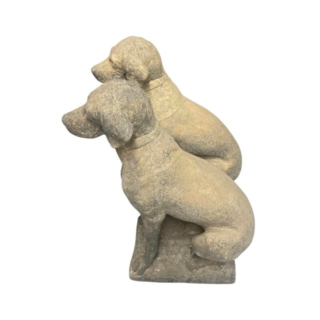 Pair of Vintage Weathered Cast Stone Seated Pointer Garden Statues For Sale In West Palm - Image 6 of 12
