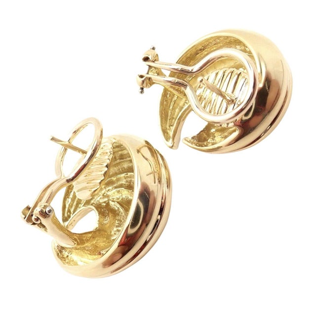 2000 - 2009 Tiffany & Co. 18k Yellow Gold Crescent Moon Vintage Earrings, Pair For Sale - Image 5 of 9
