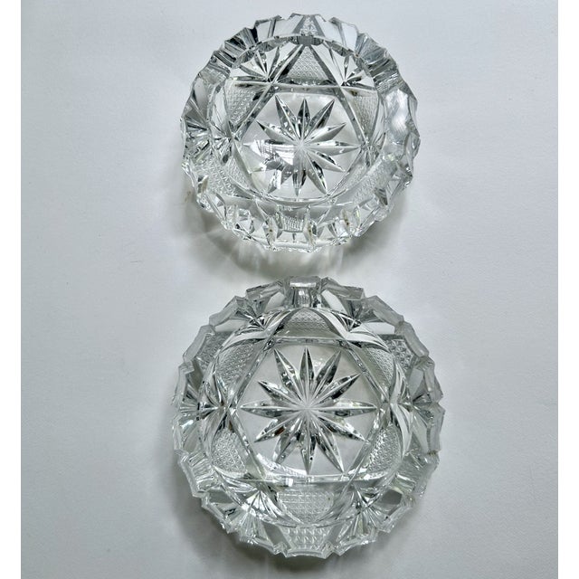 Vintage Pair of Bohemian Clear Cut Lead Crystal Ashtrays For Sale - Image 12 of 16