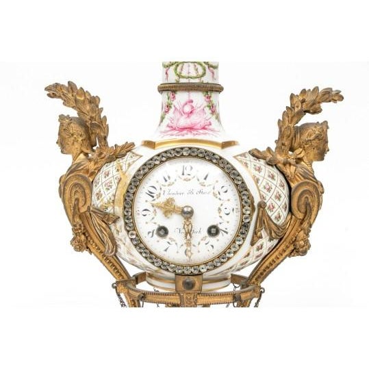 Victorian 19th C. French Louis XVI Sèvres-Style Porcelain & Ormolu Mantel Clock, Signed Theodore B. Starr Ny For Sale - Image 3 of 18