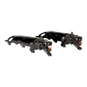 Pair of Carved Ebony Anglo Indian Lions