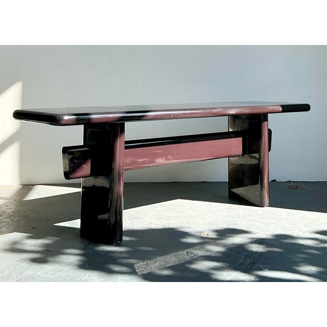 Vintage Boho Brown Lacquered Console Table For Sale In West Palm - Image 6 of 10