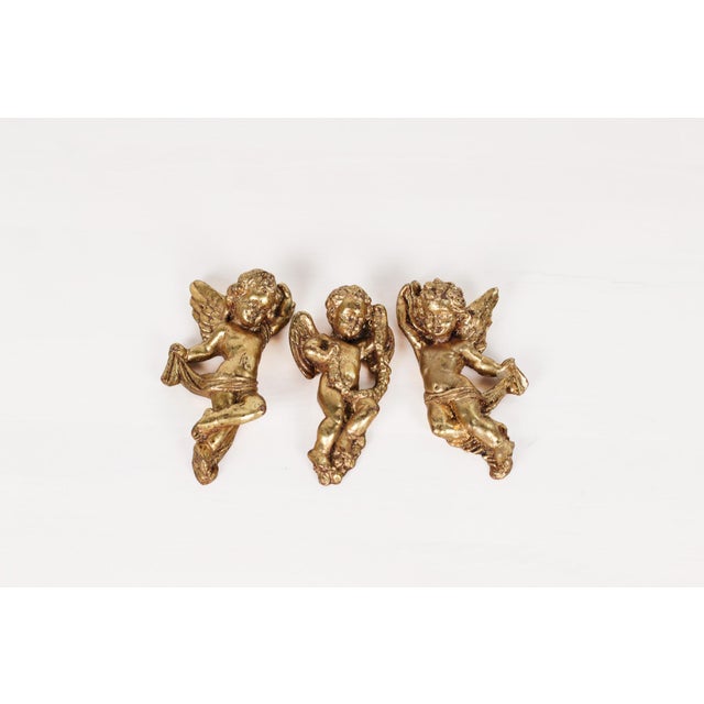 Mid-Century Set of 3 French Gold Leaf Cherub Wall Hangings For Sale - Image 14 of 15