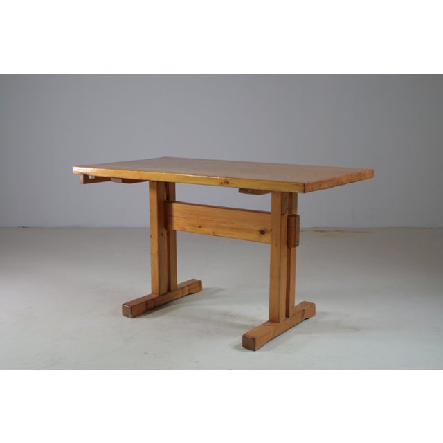 Wood Vintage French Table in Pine with Extension, 1960s For Sale - Image 7 of 14