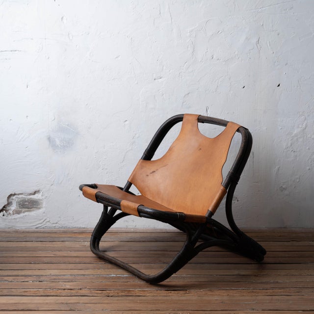Italian Bamboo and Leather Lounge Chair, 1960s For Sale - Image 10 of 18