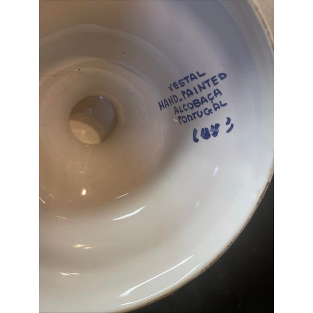 Vestal Hand Painted Ceramic Pedestal 7” Bowl From Alcobaca Portugal For Sale - Image 4 of 6
