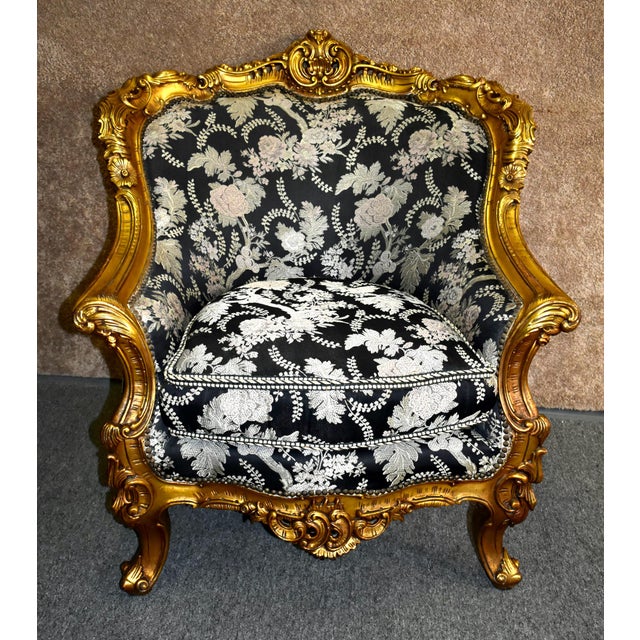 Vintage Italian Rocco Style Carved Rounded Back Chair W/Burnished Gold