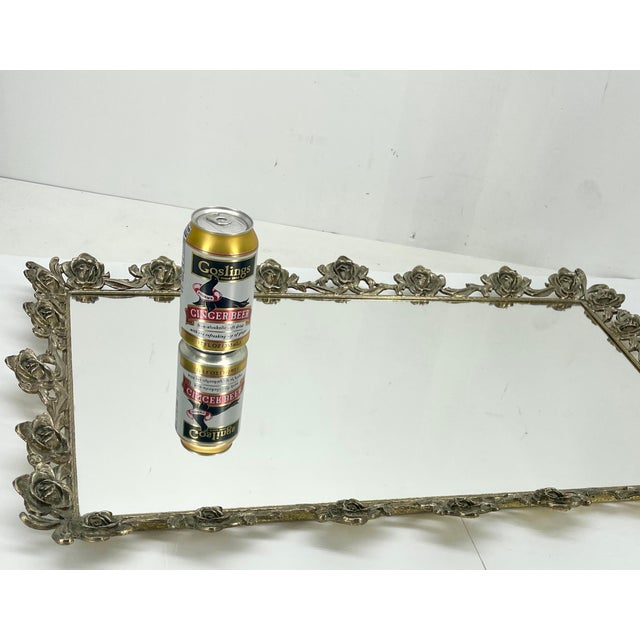 1950s Hollywood Regency Gilded Brass Vanity Mirror Tray For Sale - Image 4 of 12