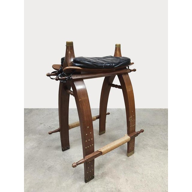 Vintage Brutalist Egyptian Camel Saddle Bar Stools, 1940s, Set of 5 For Sale - Image 4 of 8