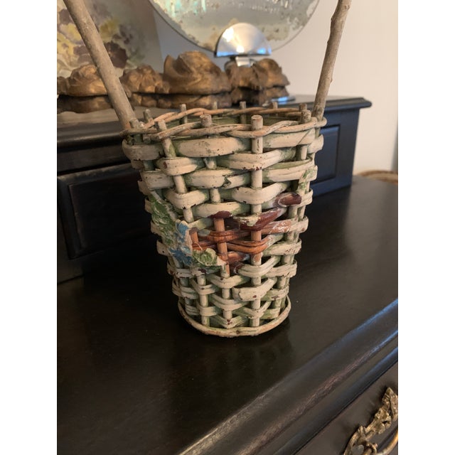 1910s Antique Barbola Roses Funeral Basket For Sale - Image 5 of 10