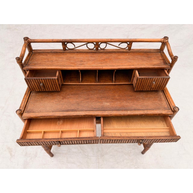 1970s 70's Vintage Hollywood Recency Style Palm Beach Bamboo & Rattan Desk For Sale - Image 5 of 11