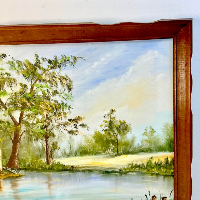 1980s 1983 Vintage Impressionist Boho Chic Original Oil Painting, Lake House by Donna Semm For Sale - Image 5 of 14