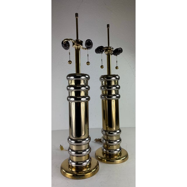1970s Mid-Century Mod. Chrome and Brass Modern Table Lamps/Pair For Sale - Image 5 of 11