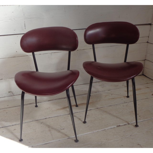 Metal Set of Bean-Shaped Chairs in Burgundy Imitation Leather, 1960s For Sale - Image 7 of 18