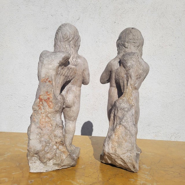 18th Century Candle-Bearing Angels in Marble, Set of 2 For Sale - Image 13 of 18