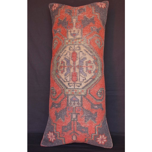 Mid 20th Century Antique-Style Turkish Oushak Rug Pillow – Handwoven Tribal Lumbar Cushion -15'' X 17'' For Sale - Image 5 of 12