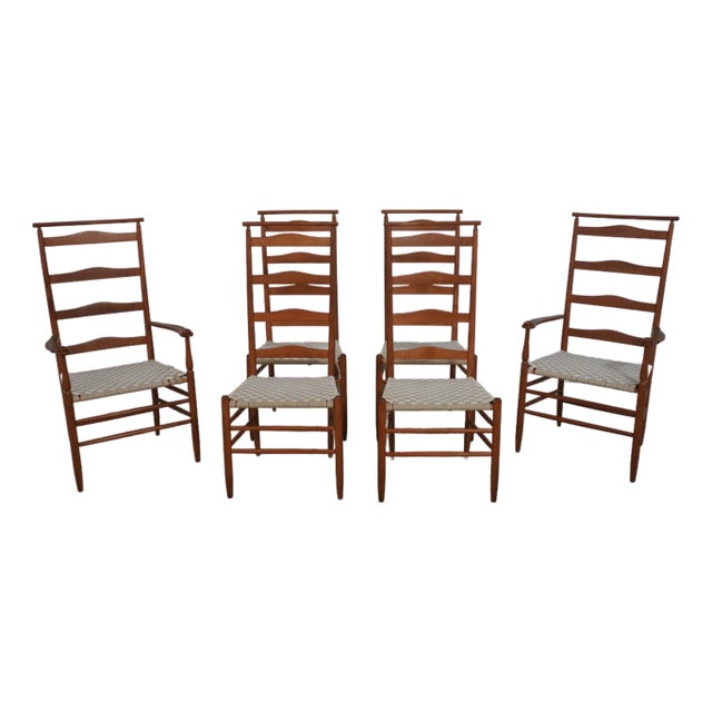 Nichols & Stone Set of 6 Shaker Style Cherry Ladder Back Dining Chairs For Sale