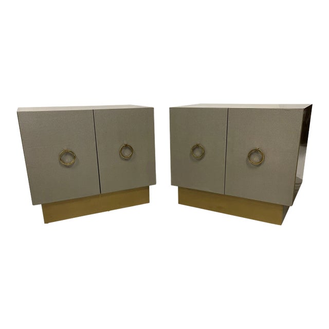 Bridges Over Time Brass & Leather Nightstands - A Pair For Sale
