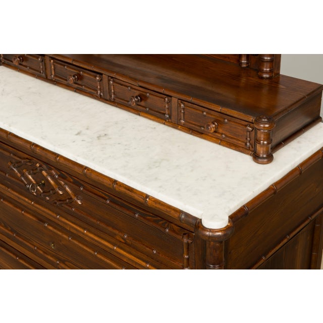 19th Century French Napoleon III Bamboo Dresser With Carrara Marble and Mirror For Sale - Image 11 of 18