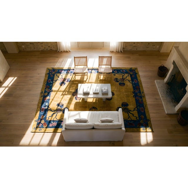 1920s Goldenord Floral Medallions Antique Chinese Art Deco Carpet 9' X 11' 7" Knotted Wool Rug For Sale - Image 10 of 12