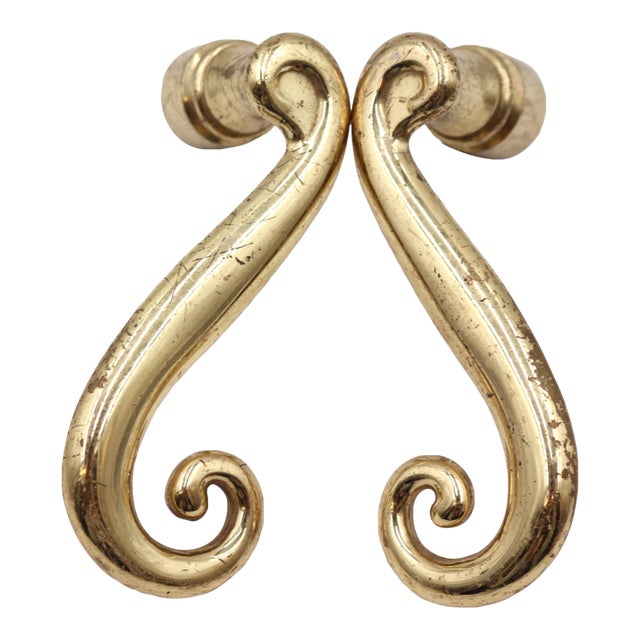 Pair of Reclaimed Swirl Polished Brass Lever Door Knobs For Sale
