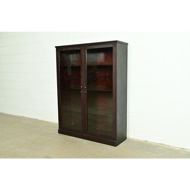 Stickley Brothers Style Antique Arts & Crafts Mahogany Double Bookcase Cabinet, Circa 1900 For Sale - Image 12 of 12