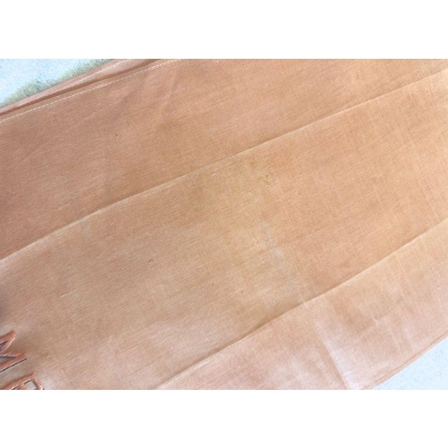 Vintage Mr & Mrs Embroidered Linen Towels Set Blush Apricot Monogram Floral Boudoir Hand Towels For Sale - Image 4 of 12