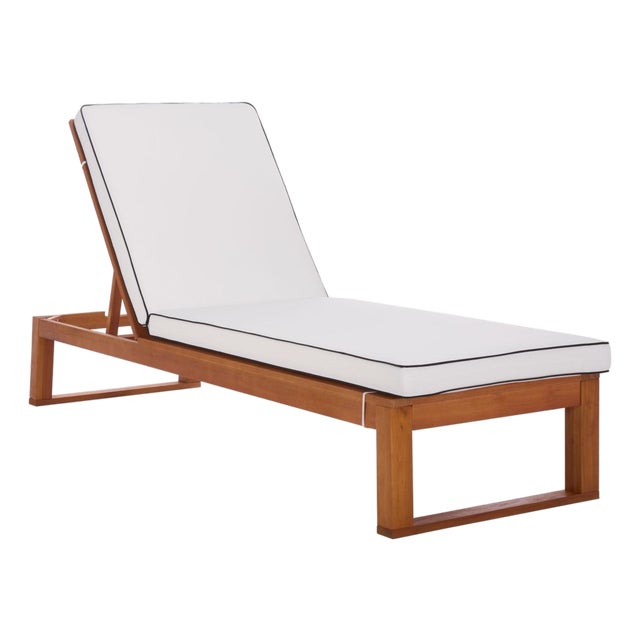 Sophie Chaise Lounge, Natural/Beige Cushion Black Piping For Sale