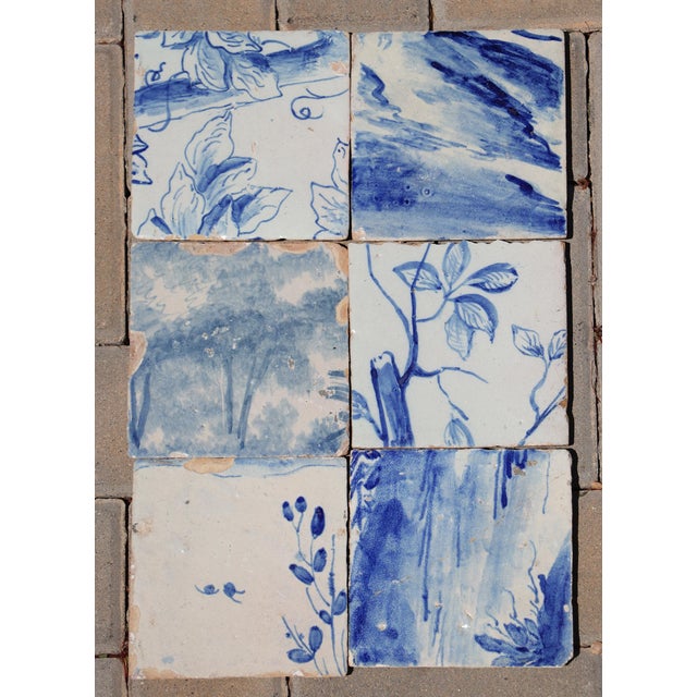 Antique 18th Century Portuguese Scenic Baroque Tiles with Foliage & Landscape Elements, Antique Set of 6 Circa: 18th...