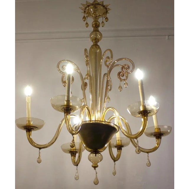 Amber Hand Blown Glass Chandelier by Venini, 1950s For Sale - Image 9 of 13