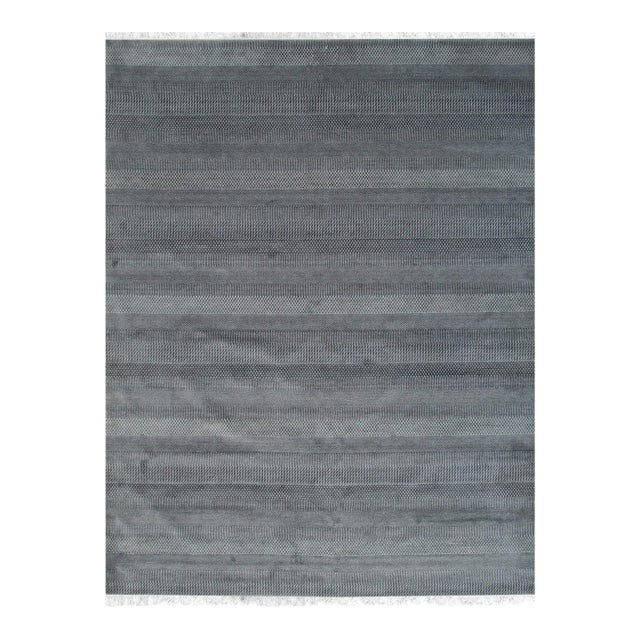 8x10 Traditional Graceful Gray Geometric Modern Hand Knotted Wool & Viscose Carpet Rug For Sale