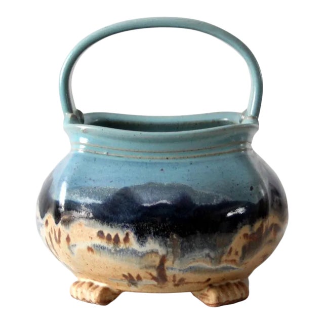 Carl Sheehan Fire Hole Pottery Ceramic Basket Ca 1999 For Sale