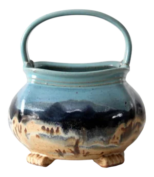 Carl Sheehan Fire Hole Pottery Ceramic Basket Ca 1999