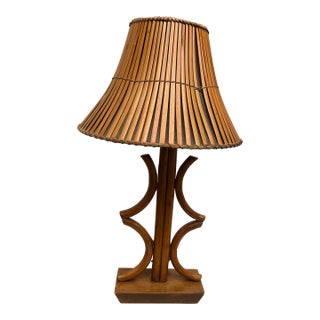 1950s Bohemian Bent Bamboo Table Lamp Original Bamboo Shade For Sale
