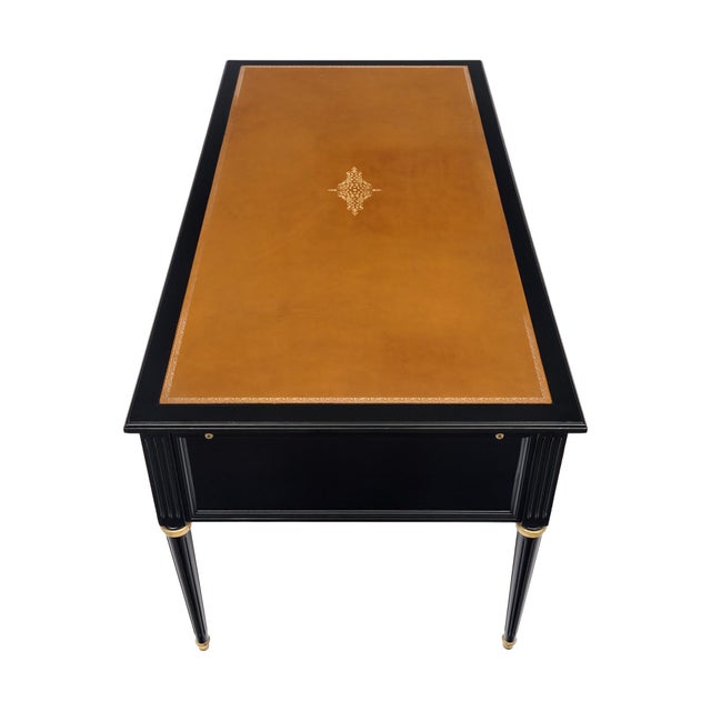 1920s Classic, French Louis XVI Writing Desk, Ebonized Mahogany, Leather For Sale - Image 5 of 9