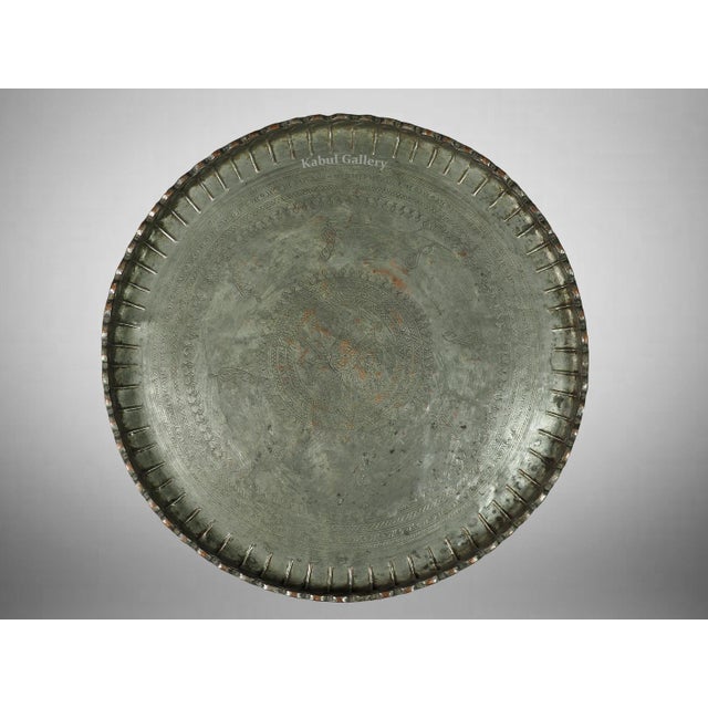 Oriental Islamic Engraved Copper Table Tray, 1930s For Sale - Image 12 of 17