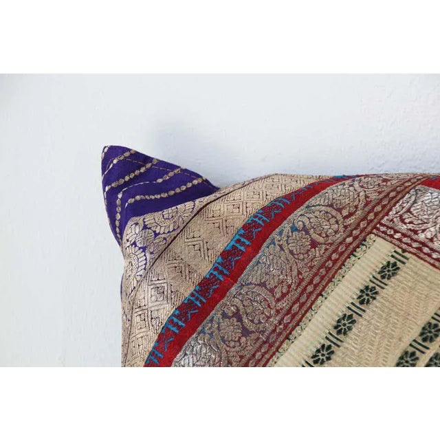 Late 20th Century Decorative Throw Silk Pillow Made From Vintage Sari Borders, India For Sale - Image 5 of 13